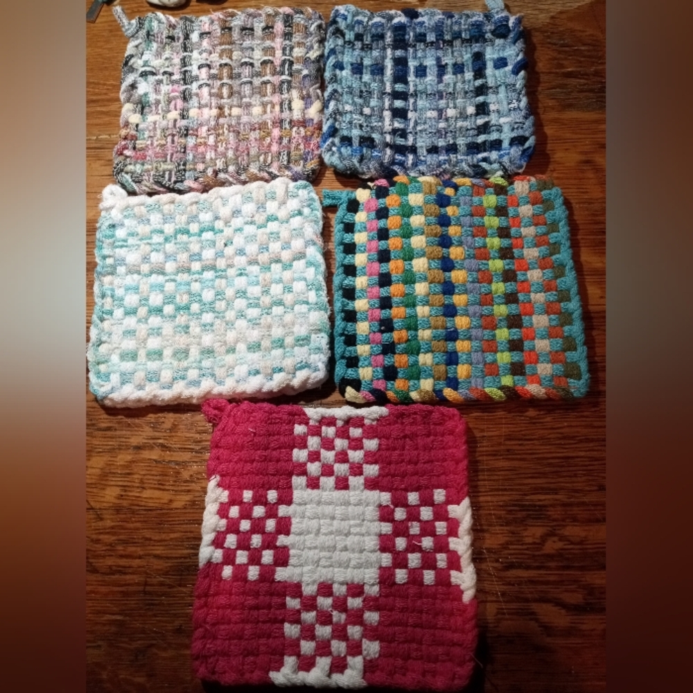 Colorful Woven Kitchen Pot Holders 5 In The Set